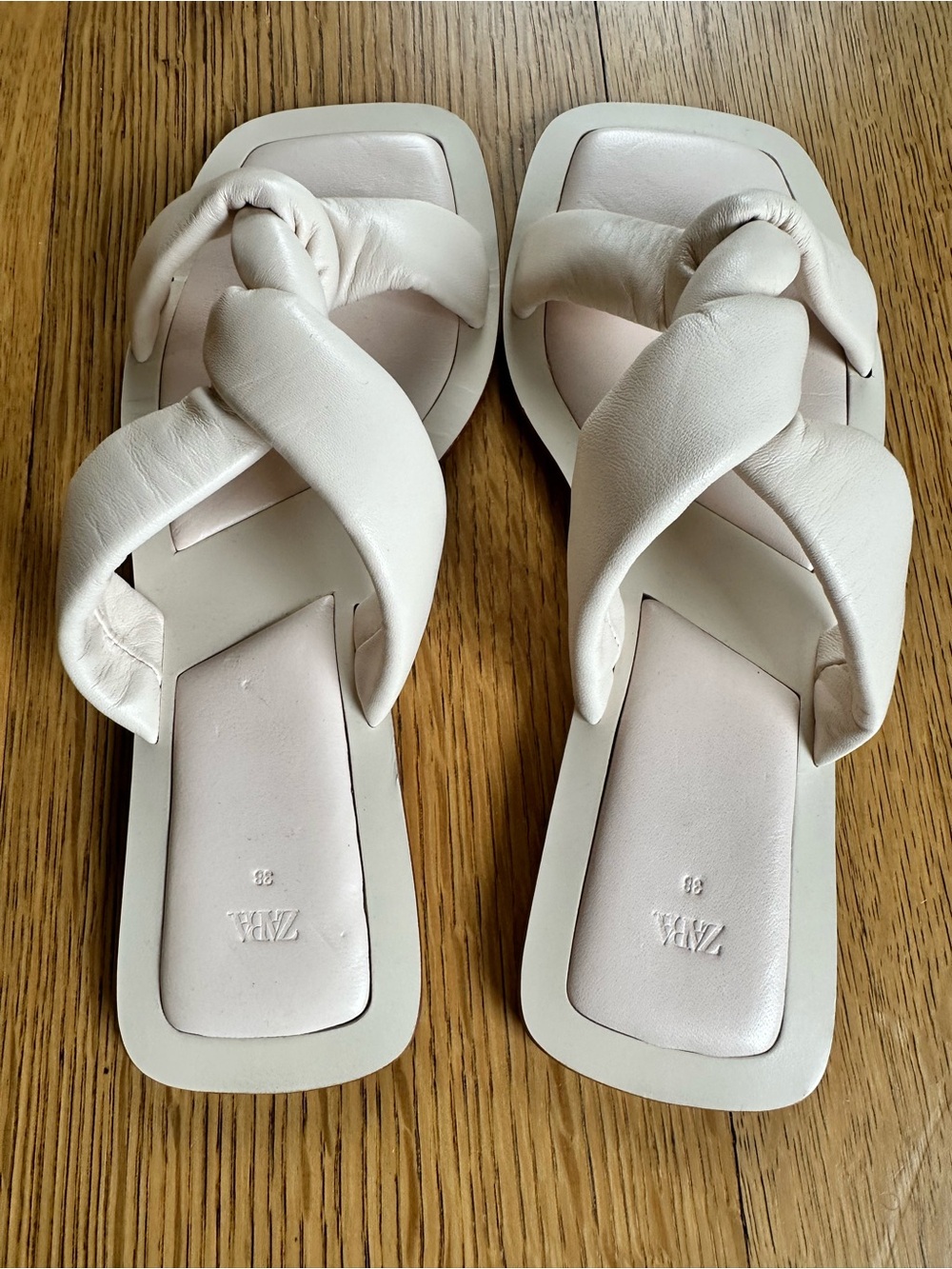 Zara Leather Knot Sandal Slides Off White Size 7.5 - Picture 6 of 11